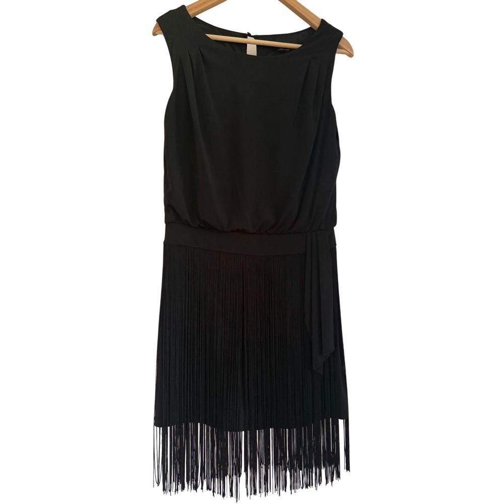 Max and Cleo Black Fringe Flapper Cocktail Dress Womens 4 Sleeveless Party Mini